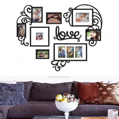 Heart-shape Photo Frames Family Memory Photo Wall Background Pictures Decoration with 8 Photo Frames