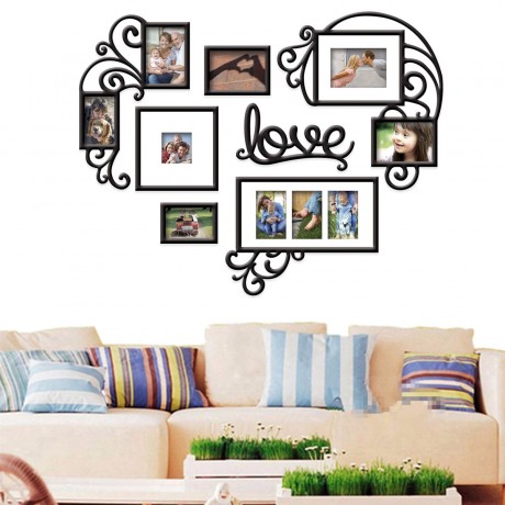 Heart-shape Photo Frames Family Memory Photo Wall Background Pictures Decoration with 8 Photo Frames