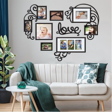 Heart-shape Photo Frames Family Memory Photo Wall Background Pictures Decoration with 8 Photo Frames