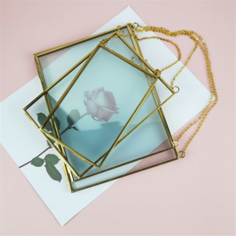 Aofei Iron Geometric Photo Frame Metal Transparent Glass Copper Photo Frame 4 Sizes Photo Album For Home Decoration