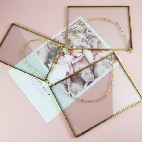 Aofei Iron Geometric Photo Frame Metal Transparent Glass Copper Photo Frame 4 Sizes Photo Album For Home Decoration