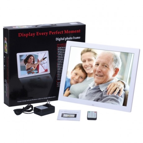 14 inch HD LED Screen Digital Photo Frame with Holder & Remote Control, Allwinner, Alarm Clock / MP3 / MP4 / Movie Player (White)