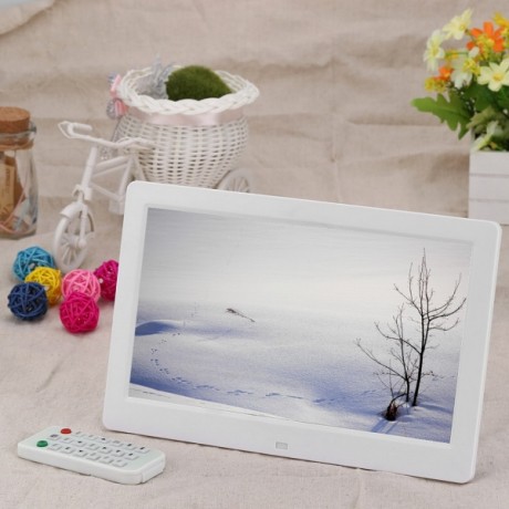 14 inch HD LED Screen Digital Photo Frame with Holder & Remote Control, Allwinner, Alarm Clock / MP3 / MP4 / Movie Player (White)