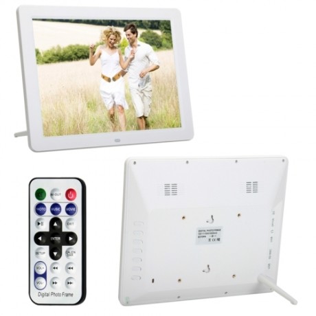 12.0 Inch LED Display Multi-media Digital Photo Frame with Holder / Music & Movie Player / Remote Control Function, Support USB / SD / TF / MMC / MS Card Input, Built in Stereo Speaker (White)