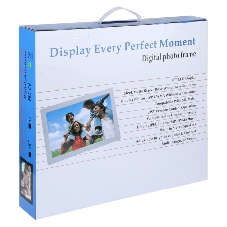 15.4 inch LED Digital Photo Frame with Remote Control, MP3 / MP4 / Movie Player, Support USB / SD Card Input, Built in Stereo Speaker (Black)