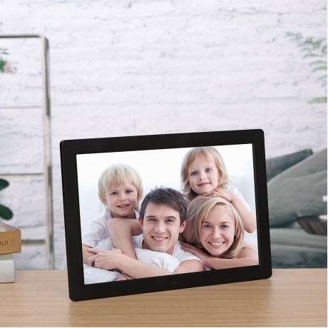 15.4 inch LED Digital Photo Frame with Remote Control, MP3 / MP4 / Movie Player, Support USB / SD Card Input, Built in Stereo Speaker (Black)