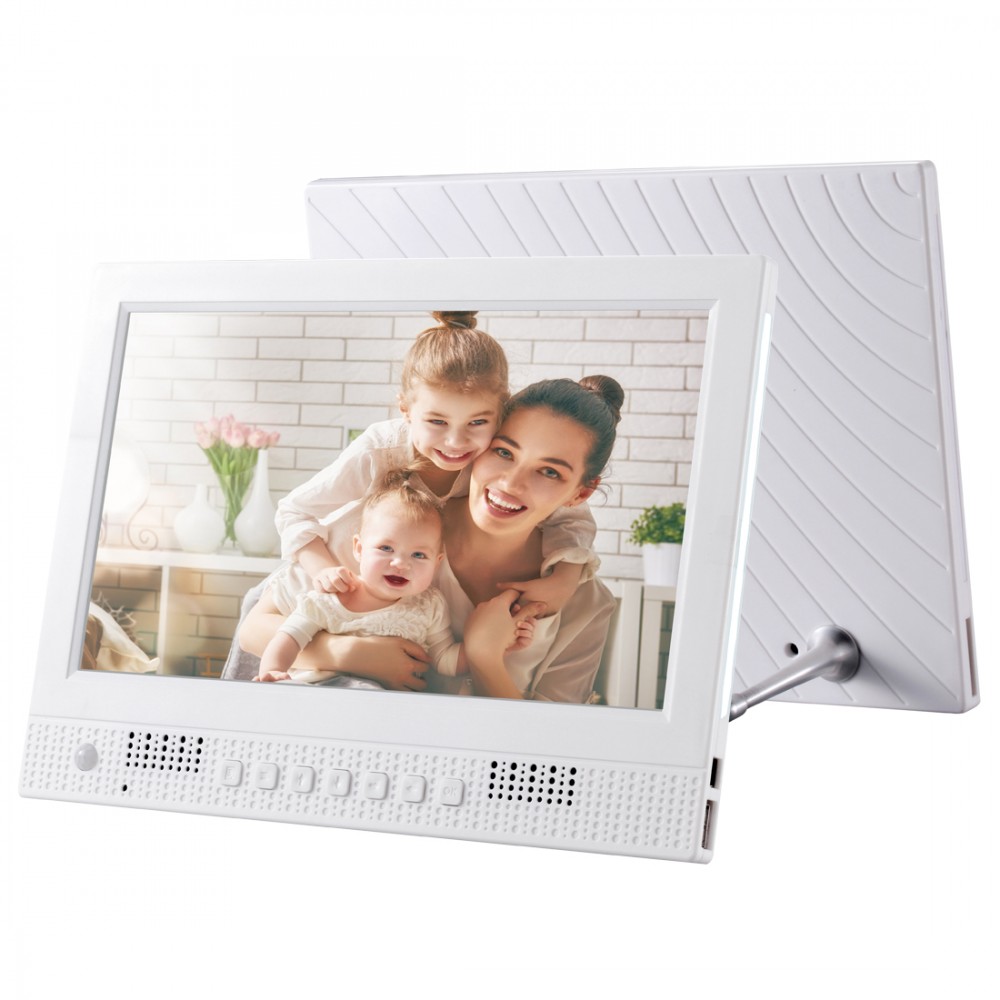 10.1 inch LED Display Multi-media Music & Movie Player Digital Photo Frame with Remote Control, Allwinner E200s Program, Support USB-Disk / SD Card, Body Sensor, Built in Stereo Speaker (White)