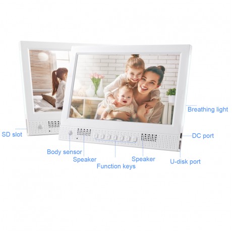 10.1 inch LED Display Multi-media Music & Movie Player Digital Photo Frame with Remote Control, Allwinner E200s Program, Support USB-Disk / SD Card, Body Sensor, Built in Stereo Speaker (White)