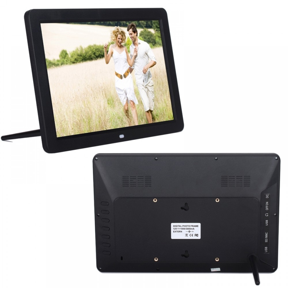 12.0 Inch LED Display Multi-media Digital Photo Frame with Holder / Music & Movie Player / Remote Control Function, Support USB / SD, Built in Stereo Speaker (Black)