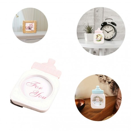 Baby Bottle Shape Plastic Photo Frame Square Photo Frame Decoration Home Decor (Golden Feather)