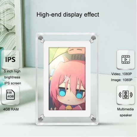 5 Inch HD Digital Photo Frame Crystal Advertising Player 1080P Motion Video Picture Display Player (UK Plug)