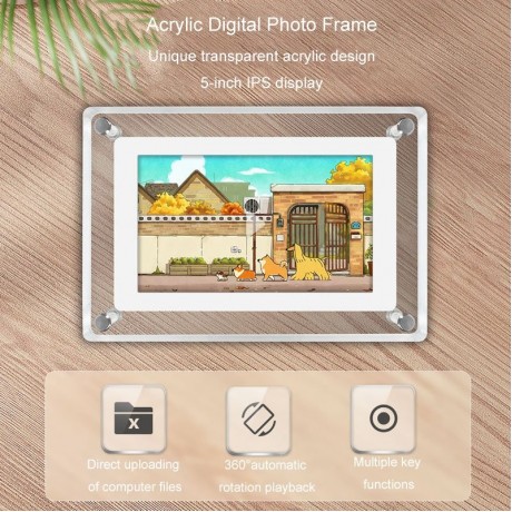 5 Inch HD Digital Photo Frame Crystal Advertising Player 1080P Motion Video Picture Display Player (UK Plug)