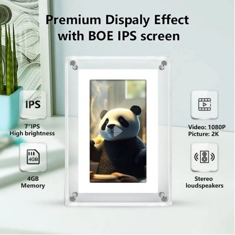 7 Inch Acrylic HD Digital Photo Frame Desktop Smart Motion Video Player Ornament (UK Plug)