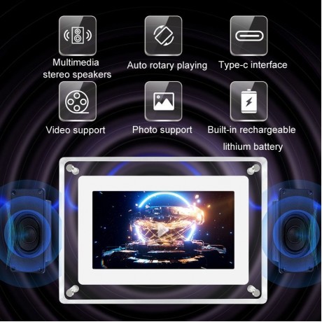 7 Inch Acrylic HD Digital Photo Frame Desktop Smart Motion Video Player Ornament (UK Plug)