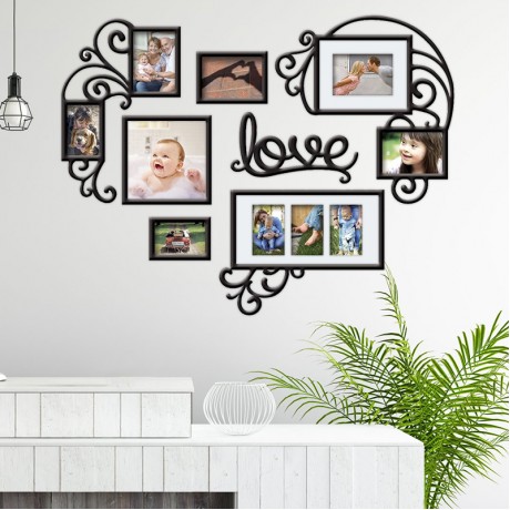 Heart-shape Photo Frames Family Memory Photo Wall Background Pictures Decoration with 8 Photo Frames