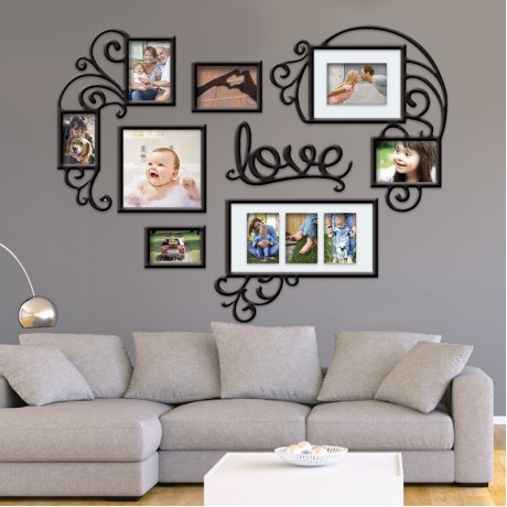 Heart-shape Photo Frames Family Memory Photo Wall Background Pictures Decoration with 8 Photo Frames